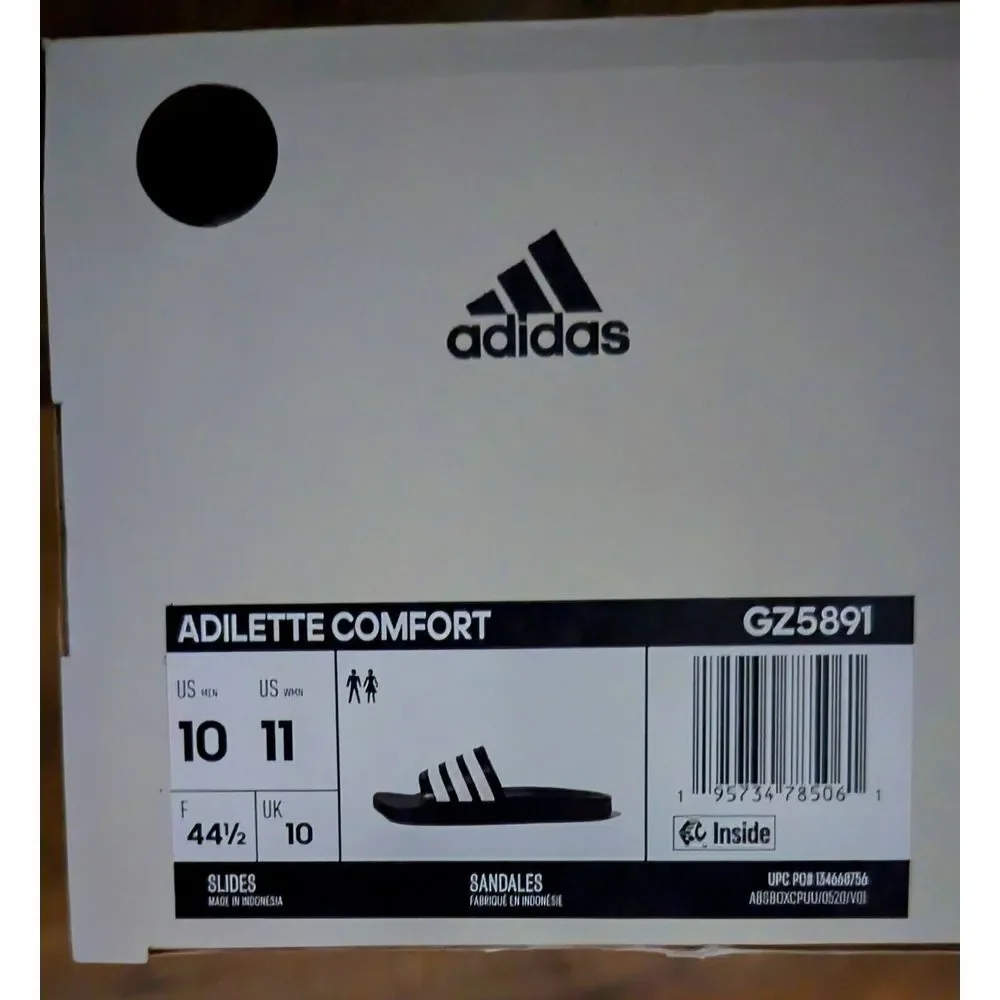 Adidas Adult Unisex Adilette Comfort Slide Black / White GZ5891‎ New In Box